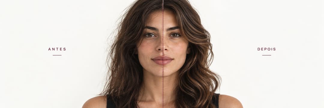 Antes e depois — simulação de visagismo feminino